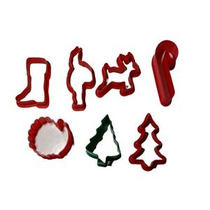 Vintage Holiday‎ Cookie Cutters Red and Green Plastic Playset Lot of Seven